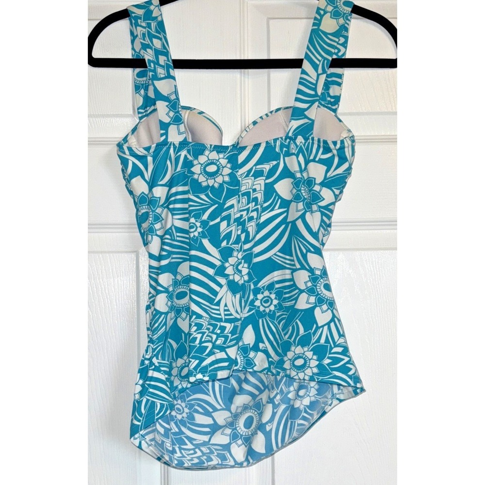 Beach Modest Tropical Eddie Bauer Tankini Sz‎ 8 Floral Print Blue White Swimwear - Picture 7 of 8